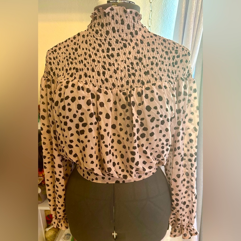 Indikah Leopard Print Crinkle Gathered Cropped Turtleneck Bow Sz S Australia